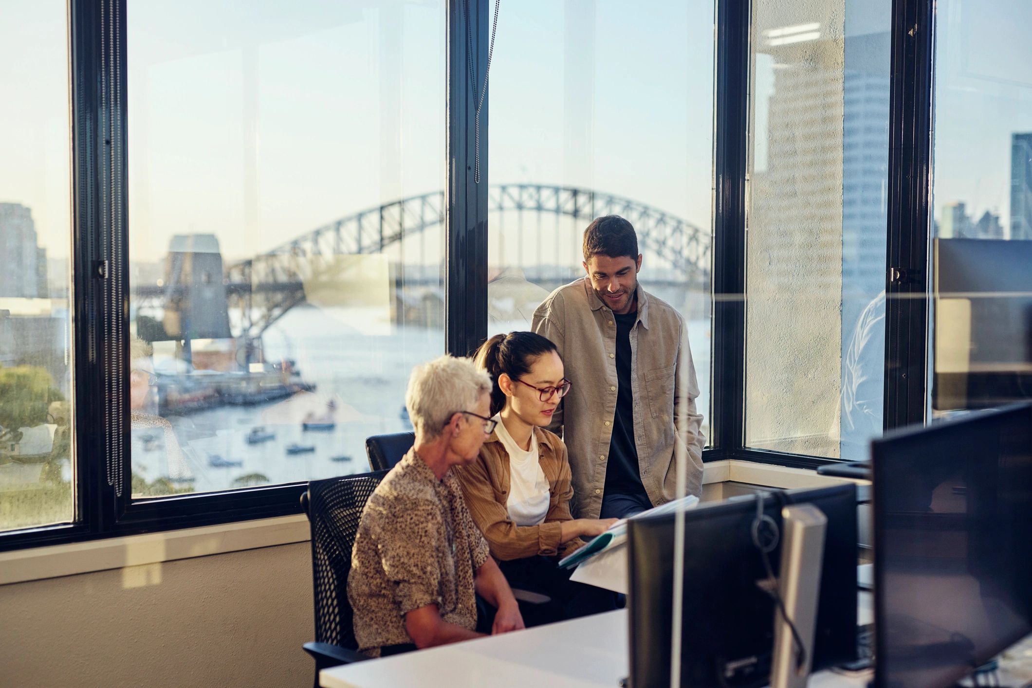 Diverse professionals collaborating in a modern office