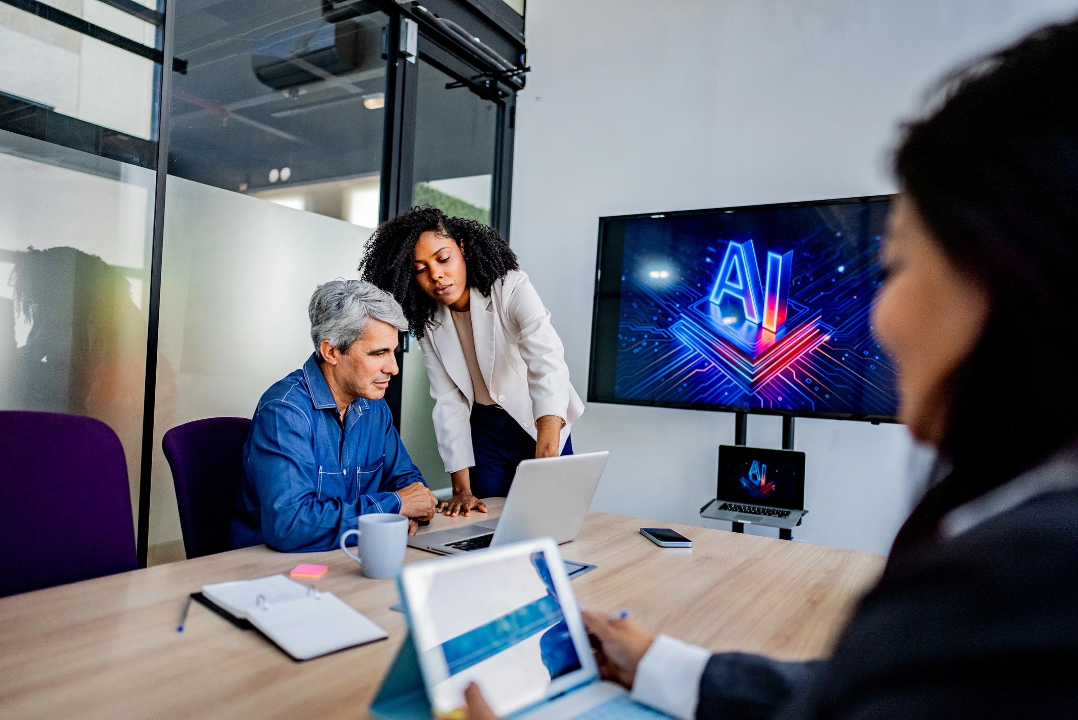 Technology team collaborating during a business meeting