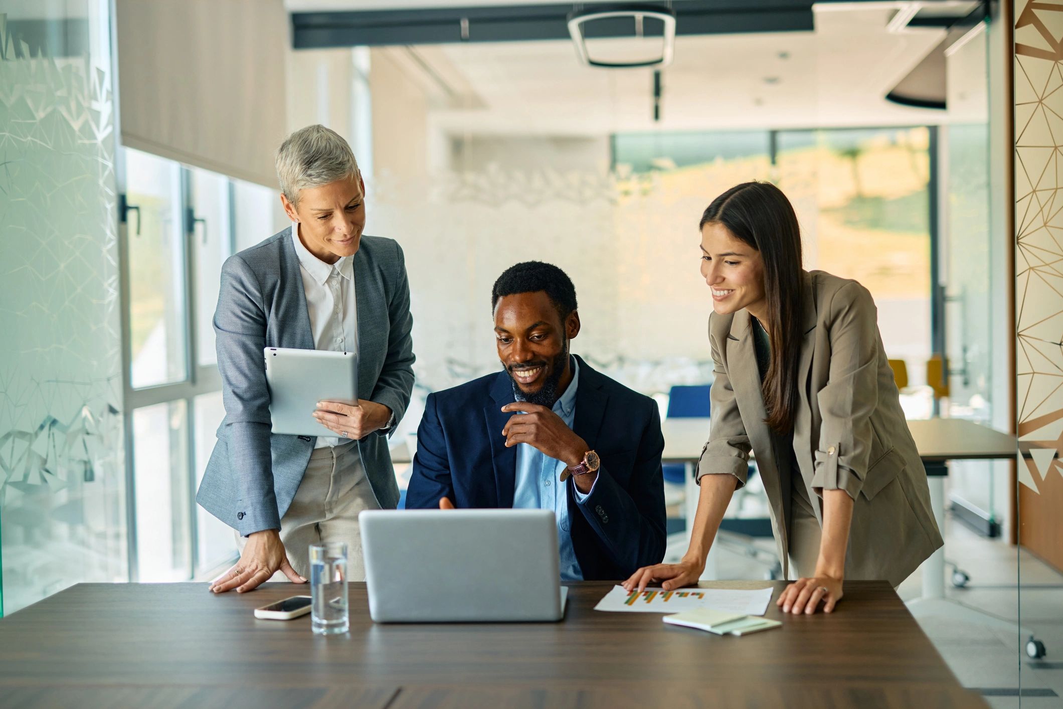 Technology team collaborating in a modern office
